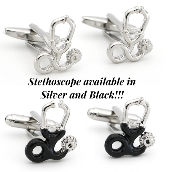 Black and Silver Stethoscope Cufflinks - Picture 16 of 16